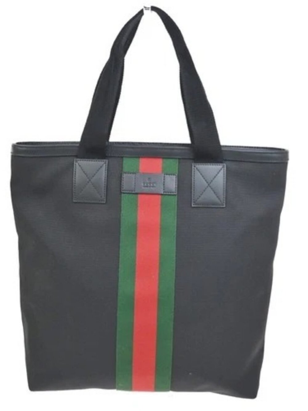 GUCCI Logo Sherry Line Shoulder Tote Bag Canvas Leather Black Italy 76PA285